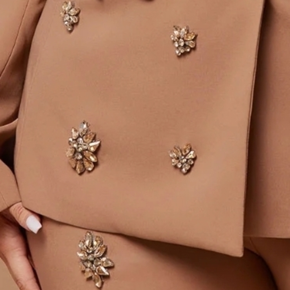 Fashion Nova Tan Embellished Blazer - Picture 6 of 8